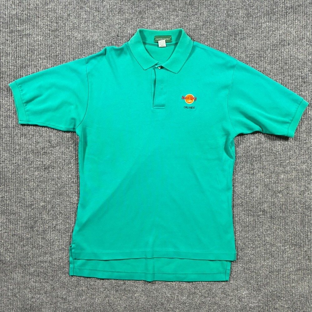 Vintage Hard Rock Cafe Orlando Polo Shirt Mens L Green Cotton Outer Banks USA